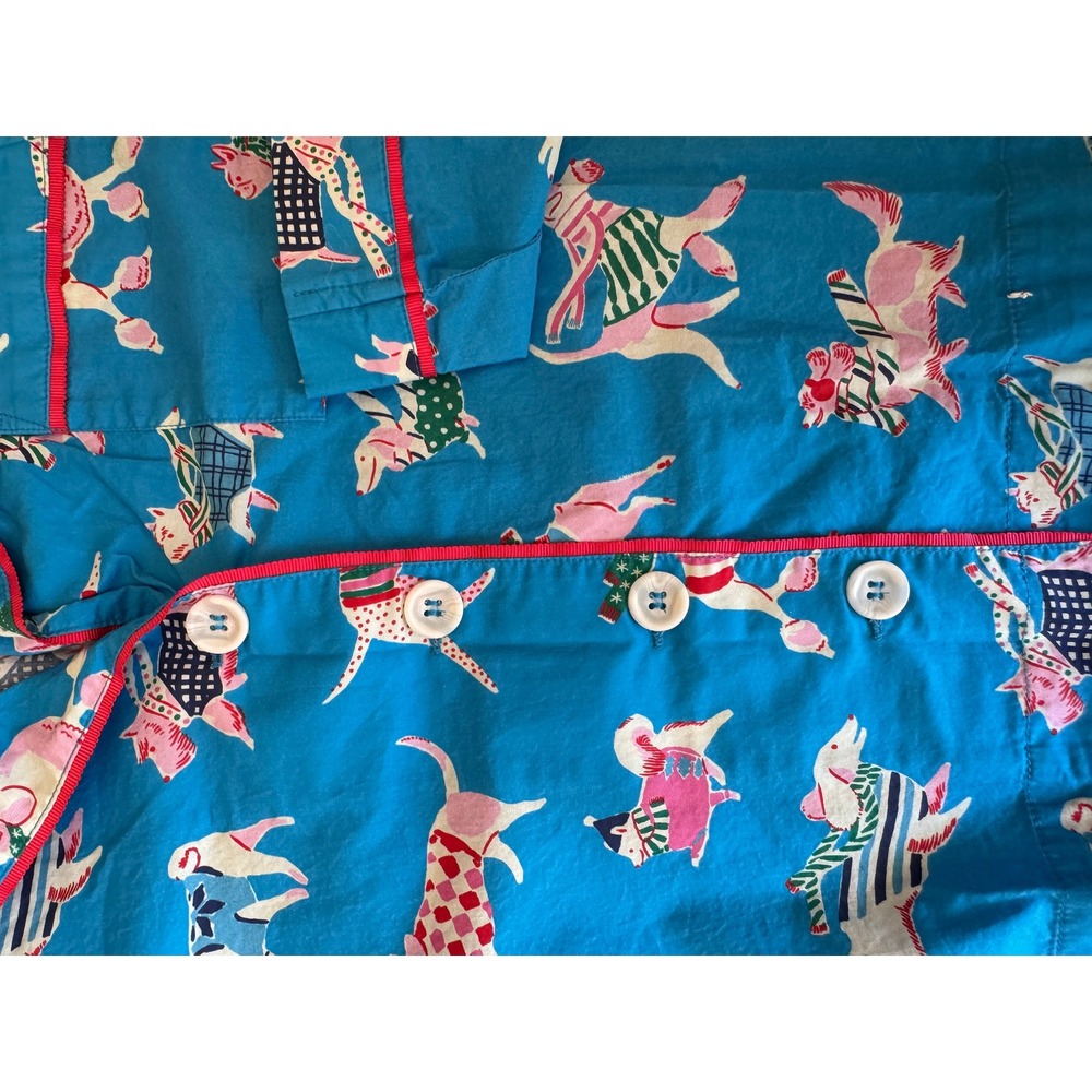 MERSEA Women's M Blue Dog Print Cotton Pajama Set Long Sleeve Button Top & Pants - Picture 9 of 10